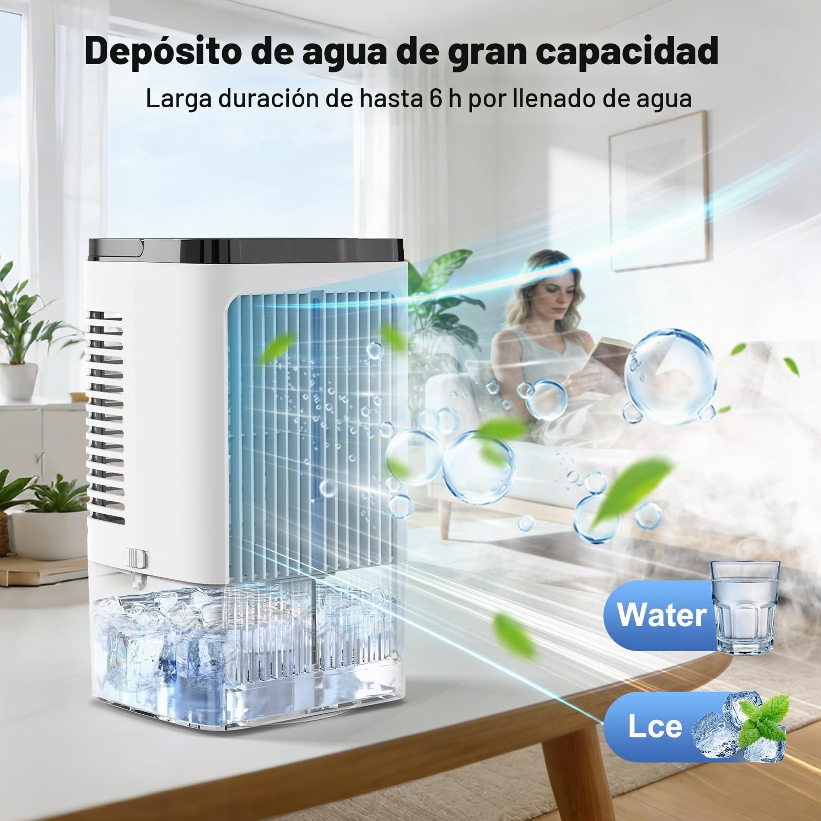 Aire acondicionado móvil evacuable 4 en 1, enfriador de aire silencioso de 1200 ml con 2 modos de nebulización, temporizador, oscilación de 90° para oficina y cocina, Blanco lechoso