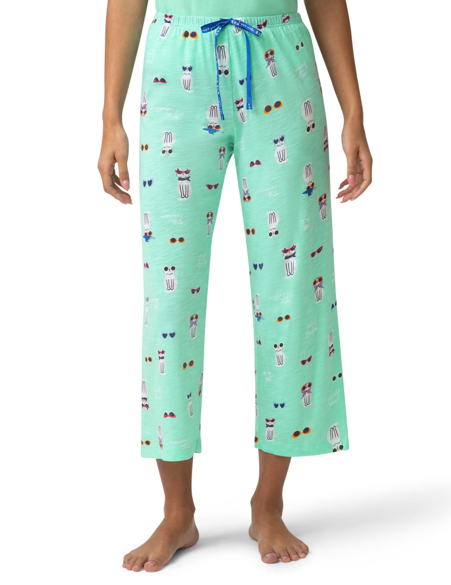 HUE Women's Summer Vacation Pajama Separates, Soft, Whimsical Print Pjs with Tropical Beach Themes, Flip Flops, Cocktails
