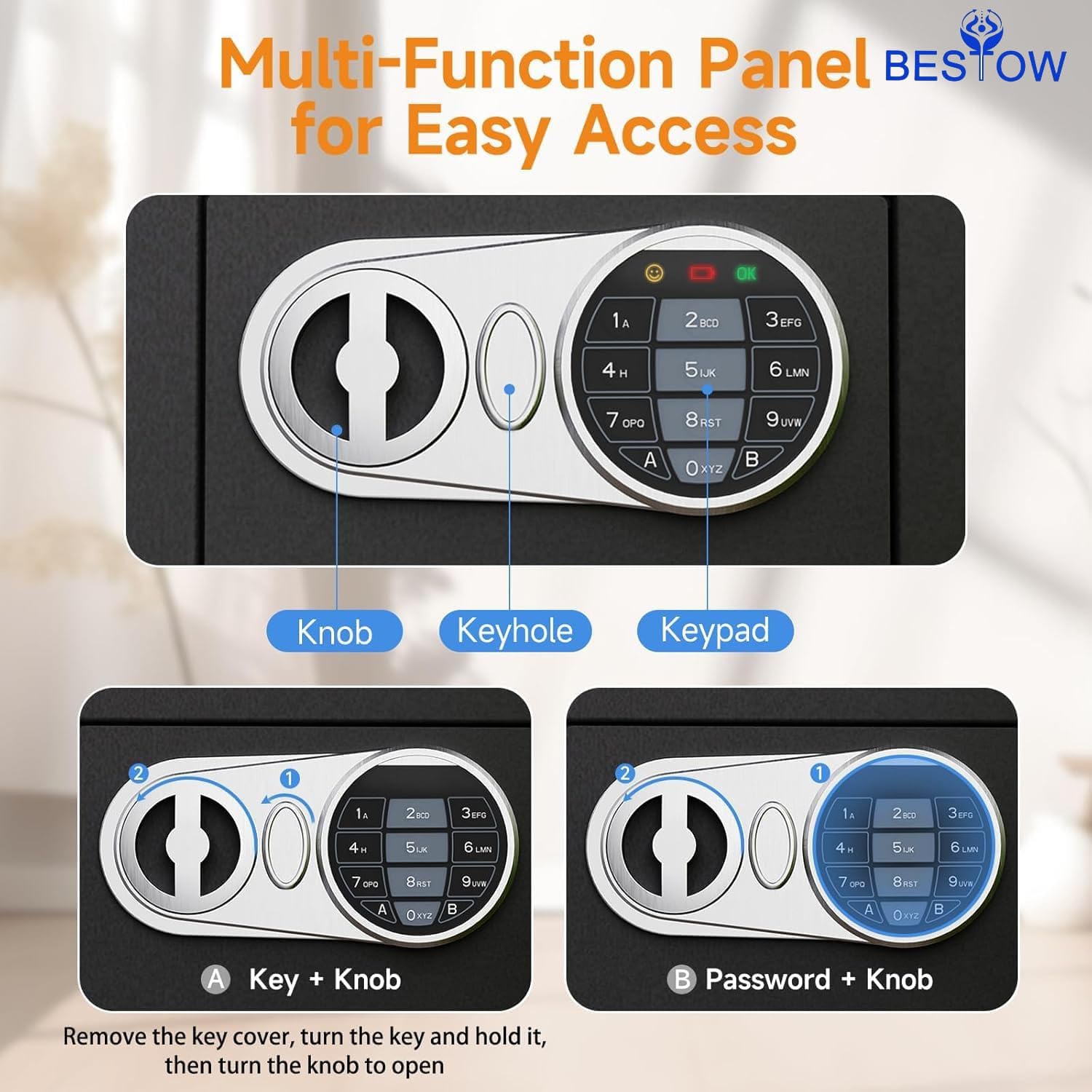 Bestow Digital Electronic Safe Locker with Keypad & Emergency Keys β Secure Home, Office & Shop Safety Box for Cash, Jewellery & Valuables | Solid Steel Security Safe with Password Lock (Dark Grey) 2