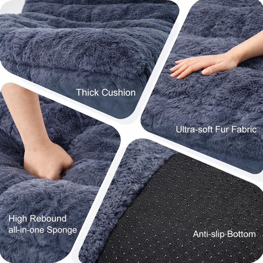 Bean Bag Chairs with Filler Faux Fur Fireside Beanbags Lazy Sofa for Memory Foam BeanBag Chair Bean Bag Sofa for Bedroom, Living Room, Office and Home (Dark Grey)