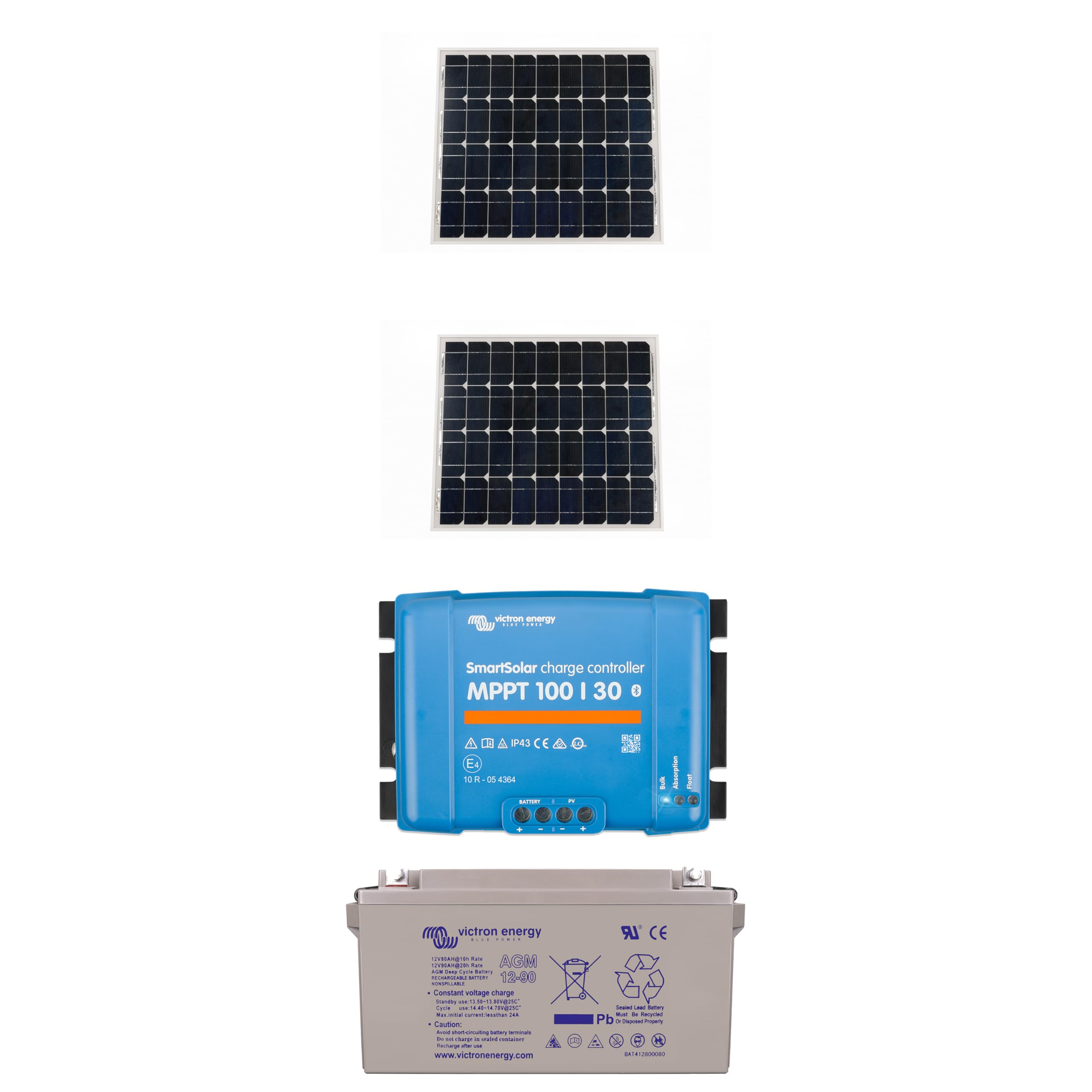 Kit Fotovoltaico 12V 2 pannelli + Smartsolar MPPT 100/30 + Batteria AGM/GEL per Camper e Barca – Compatibile con Victron (180W)