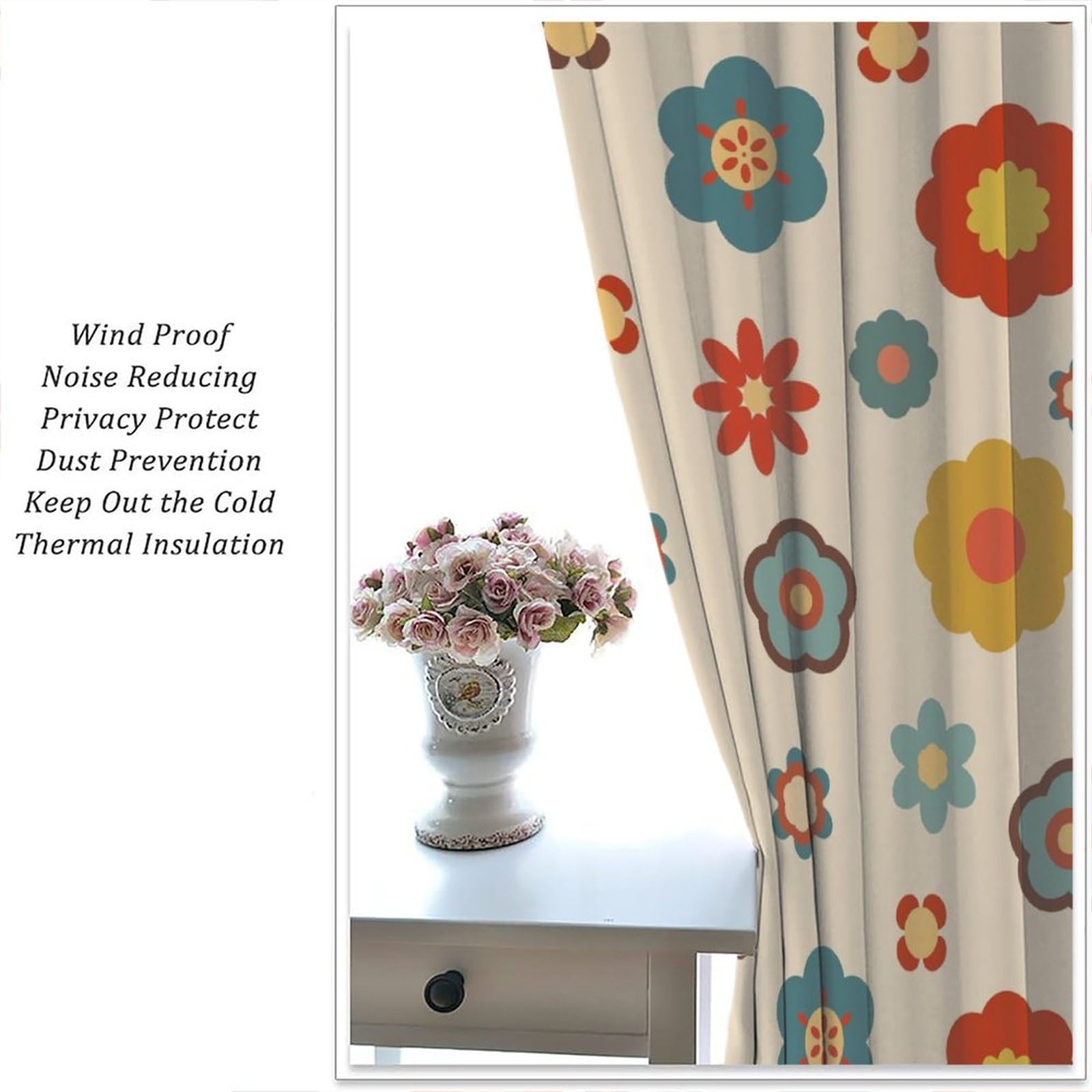 Amazon.co.jp: レトロ 70年代 フラワー カーテン、ミッドセンチュリー