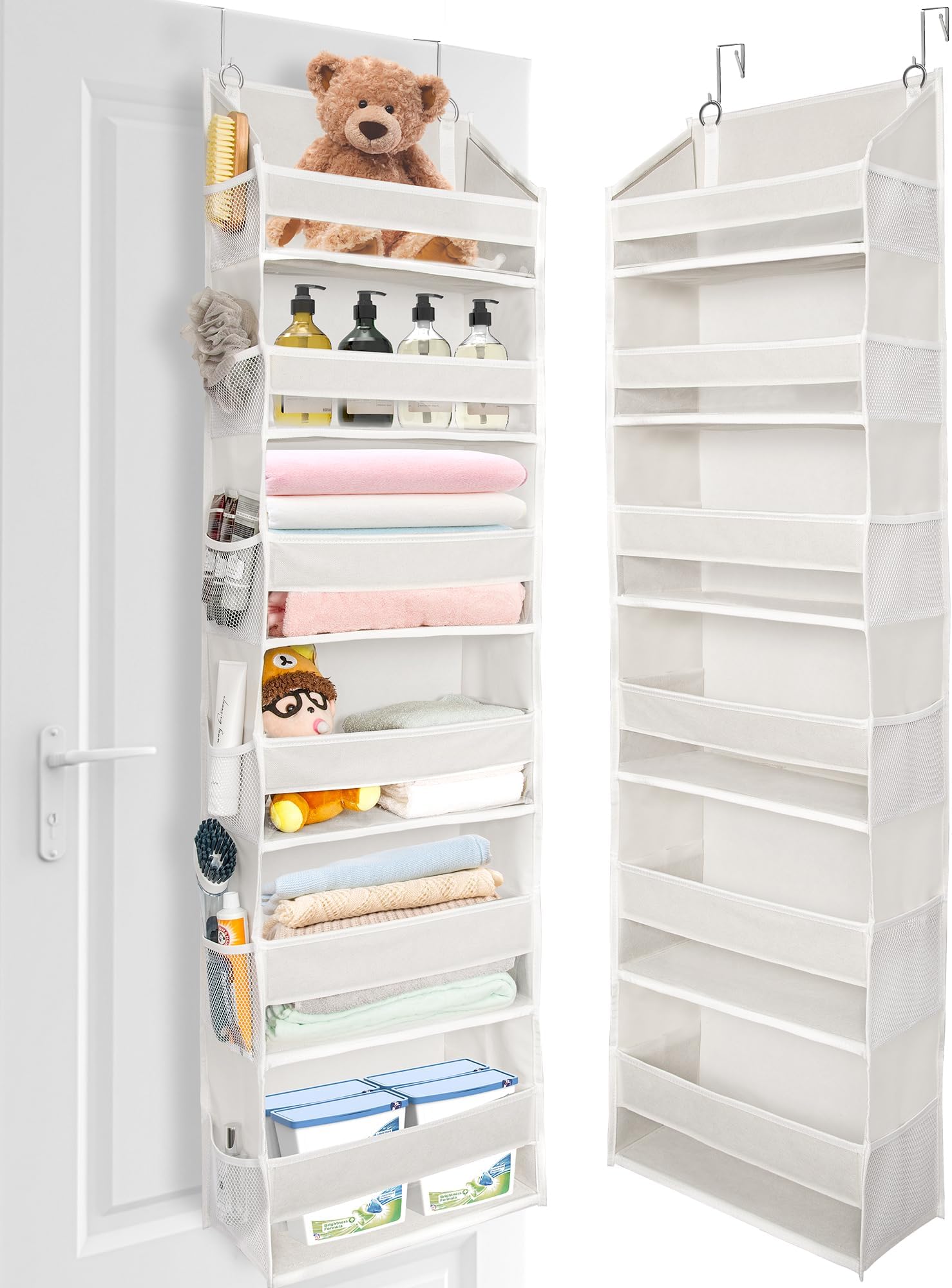 ULG Over The Door Organizer with 6 Large Pockets 12 Side Pockets, 50lbs Weight Capacity Door Hanging Organizer for Bedroom, Bathroom, Pantry, Nursery Storage, Beige