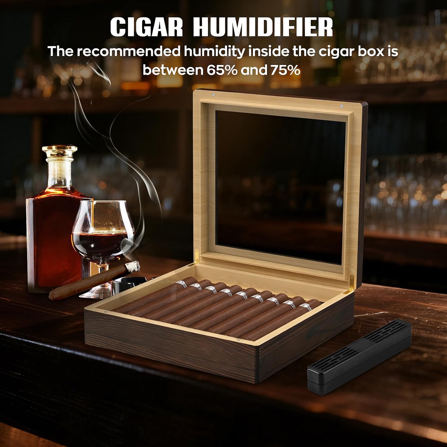 Cigar Humidor Cigar Accessories Set, Cigar Humidor Box with Humidifier Gift for Men