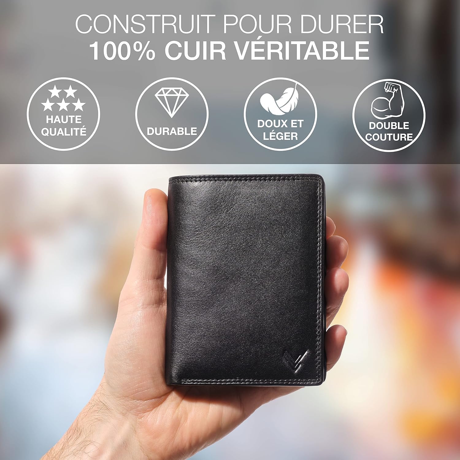 Portefeuille Homme Cuir Veritable - Portefeuilles et Porte-Cartes - Porte Carte avec RFID - Porte Monnaie Homme Cuir Grande Capacite - Portecarte Bancaire Verticale - Idee Cadeau Original.