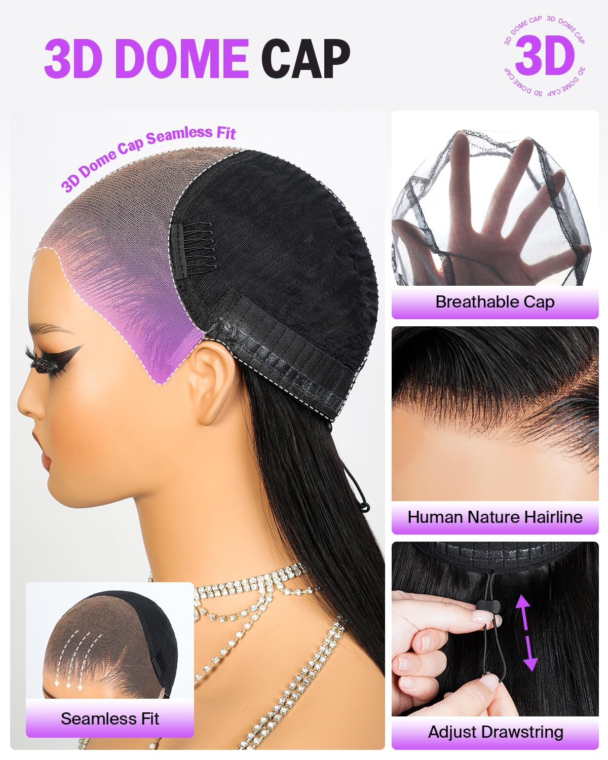 MEGALOOK 13x6 HD Lace Front Wig Human Hair Upgraded Ear-To-Ear Frontal Glueless Wigs Peluca Cabello Humano 12A Pre Plucked Pre-Bleached Pre-Cut Straight Drawstring Wig with Ear Tapes 22 Inch