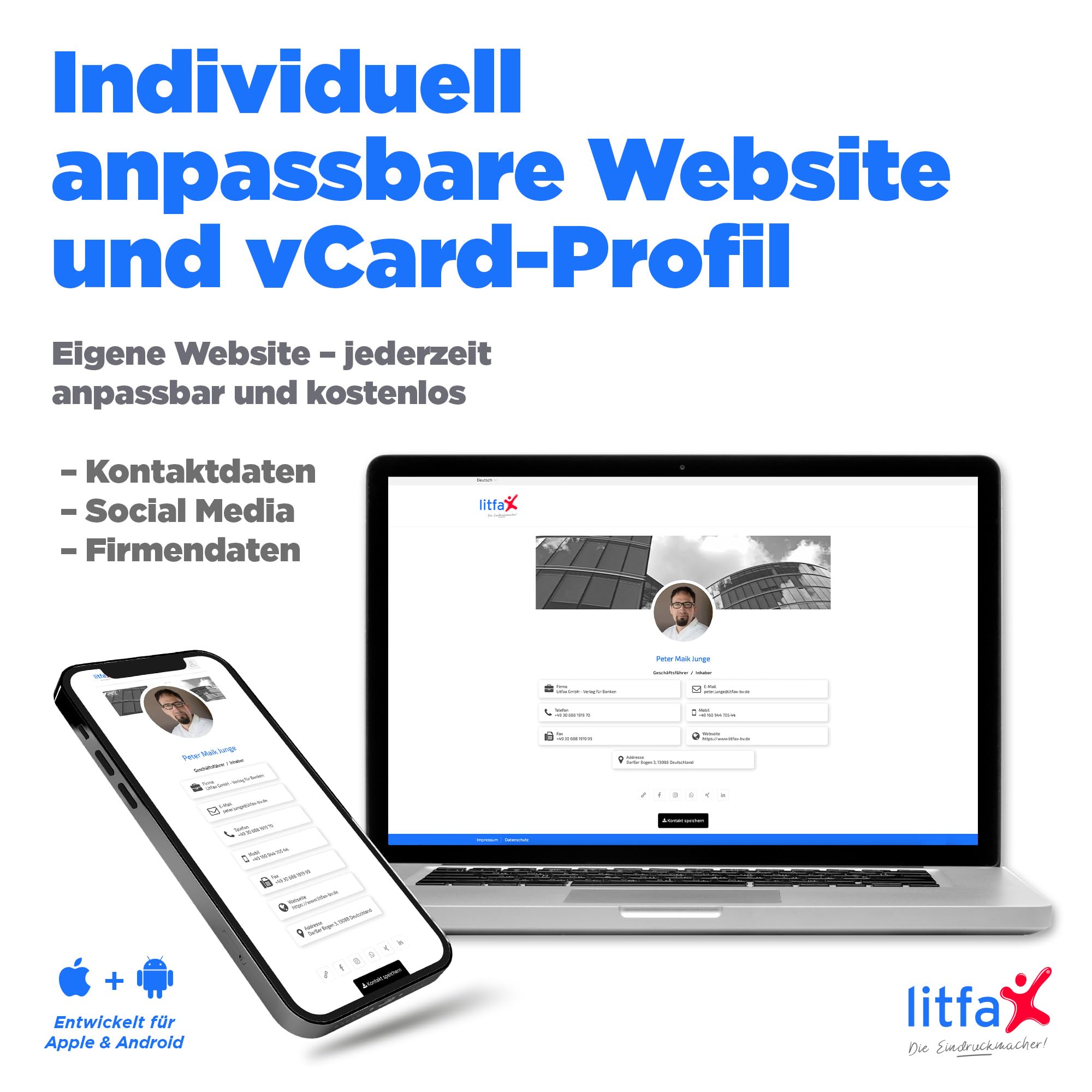 Litfax Digitale NFC Visitenkarte – Metall – NFC Karte inkl. Website & vCard-Profil – Keine monatlichen Gebühren – Kompatibel mit Smartphones (Android und iOS) (Metall Schwarz)