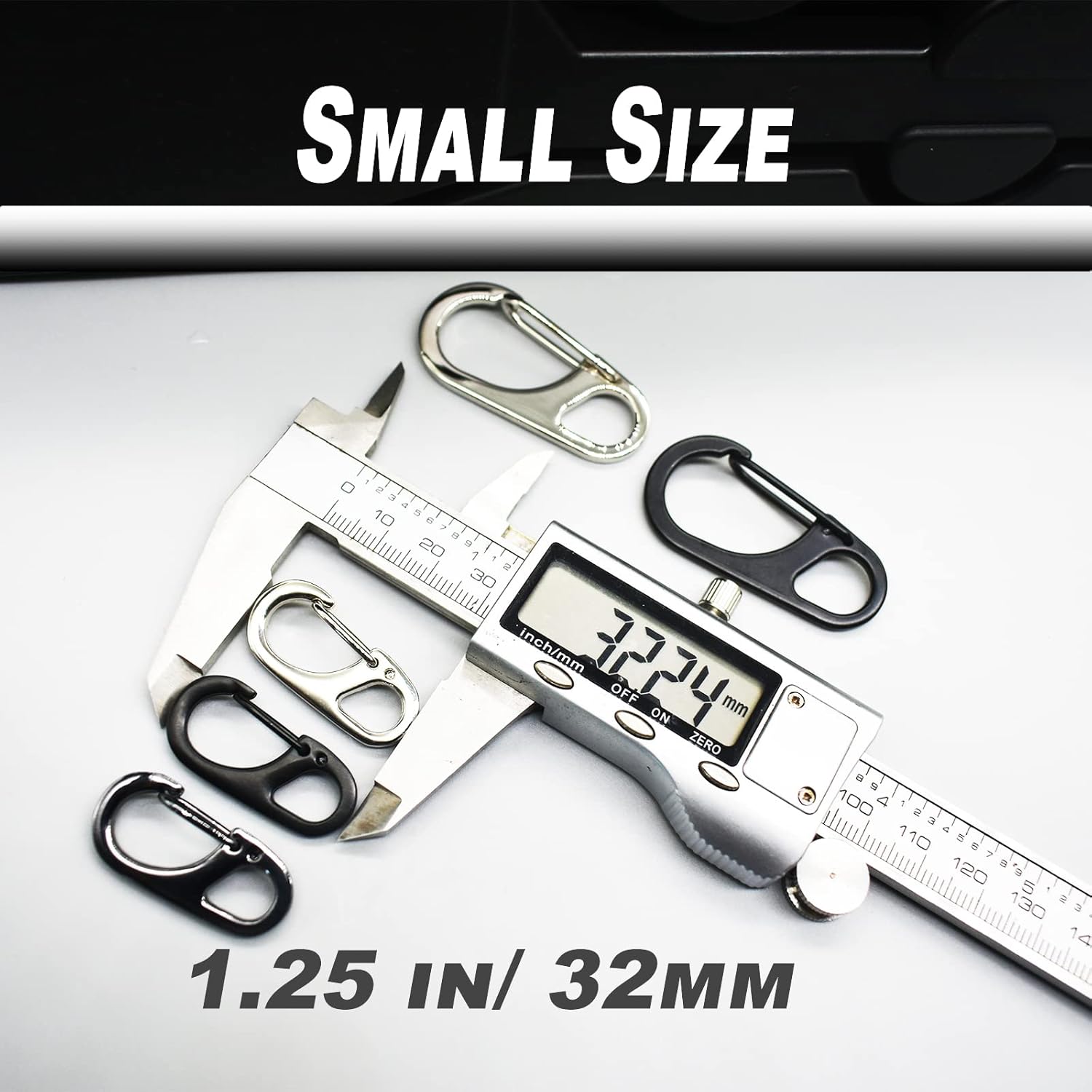 Small Carabiner Clips 1.25 inch/1.85 inch Snap Hooks with Fixed Eye Spring Gate Keychain Parocord Rope Clasps Accessories - Image 4