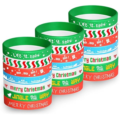 FEPITO 70 Pieces Christmas Wristband Silicone Wristbands Rubber Band Bracelets for Christmas Party Decoration Supplies