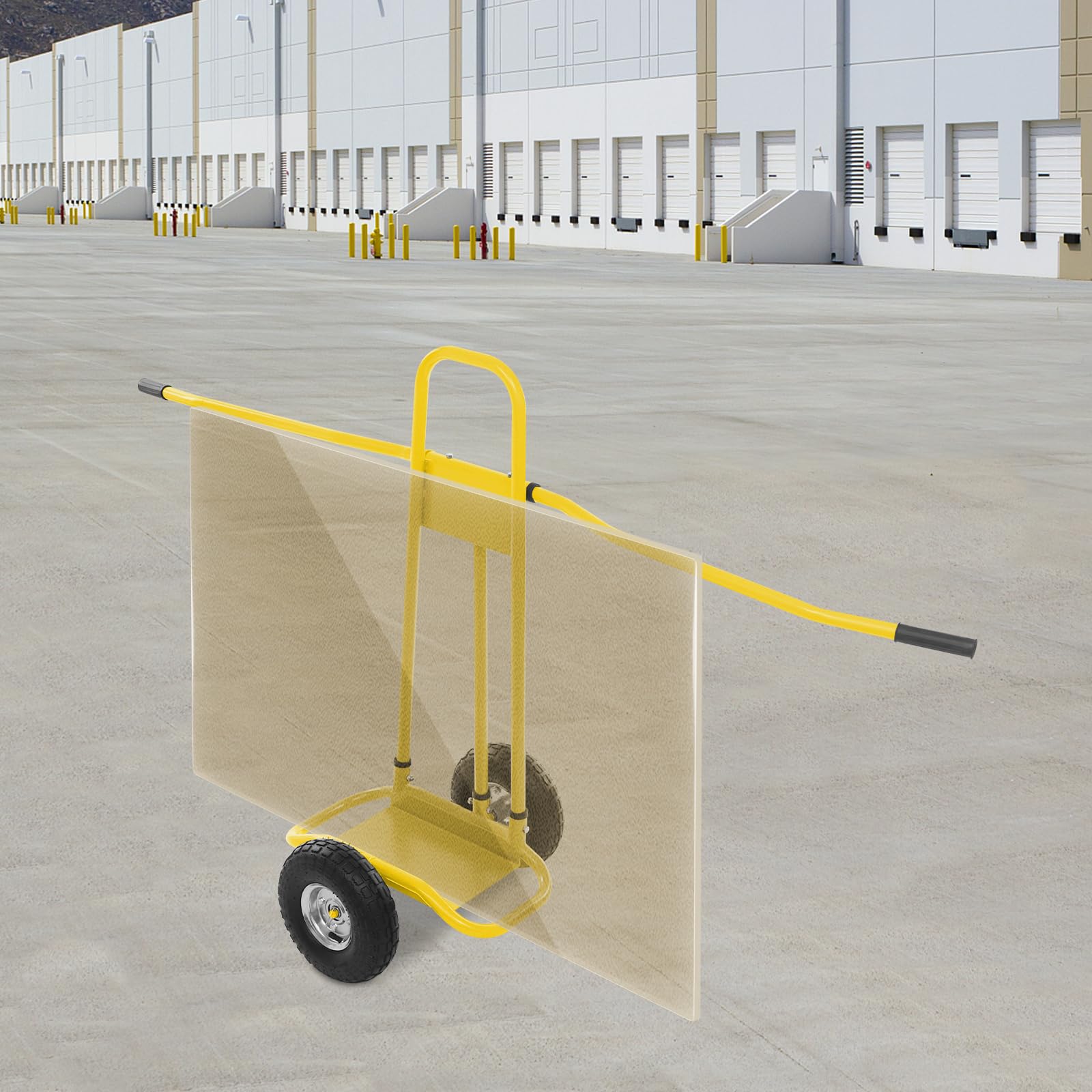 Carro de transporte pesado para placas de yeso y paneles de madera (amarillo) | Carro de hierro resistente con ruedas grandes y asas antideslizantes de 220 kg, ideal para obras, almacén y taller