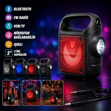 Ta nabilir Bluetooth Hoparl r FM Radyo USB/TF I kl  El Feneri Mikrofon Ba lanabilir Ses Bombas
