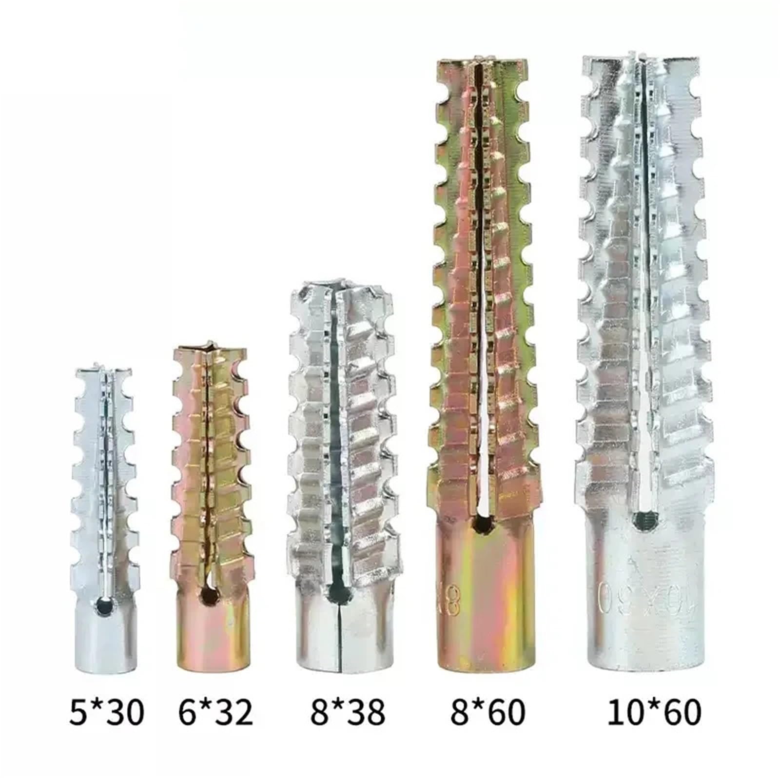 Expansionsschraube Kohlenstoffstahl-Expansionsrohr, gezahnte, dornige, selbstschneidende Schraube, Betonwandanker, Befestigungselemente(Color Zinc - Screw,10pcs,M10x60)