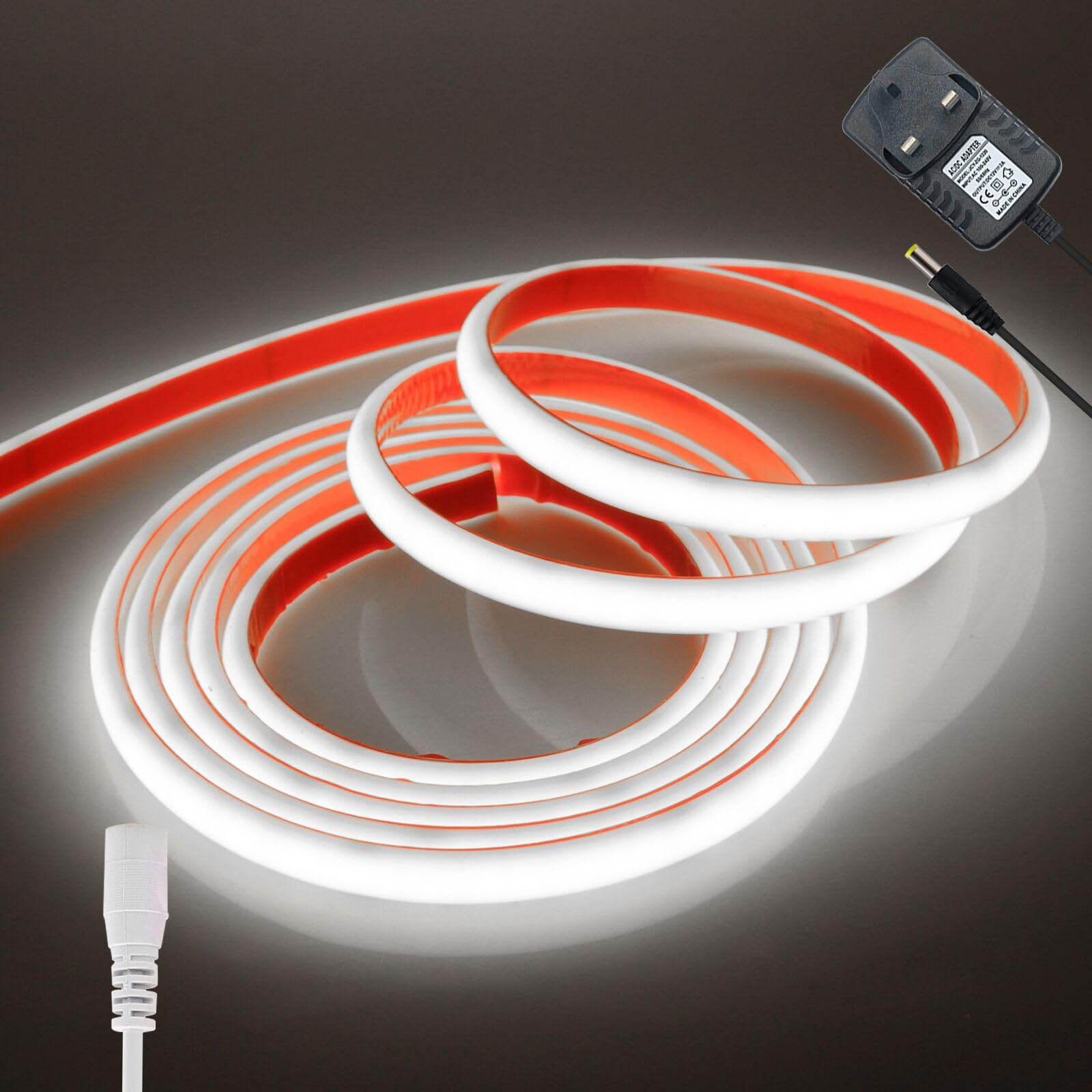 KAFULA 12V COB LED neon Light Strip self-Adhesive [8m, White Light 6000K], IP68 Waterproof Flexible, 320 LEDs/m Super Bright FCOB LED Fairy Light CRI90+, can be Cut Every 5cm, Home Decoration