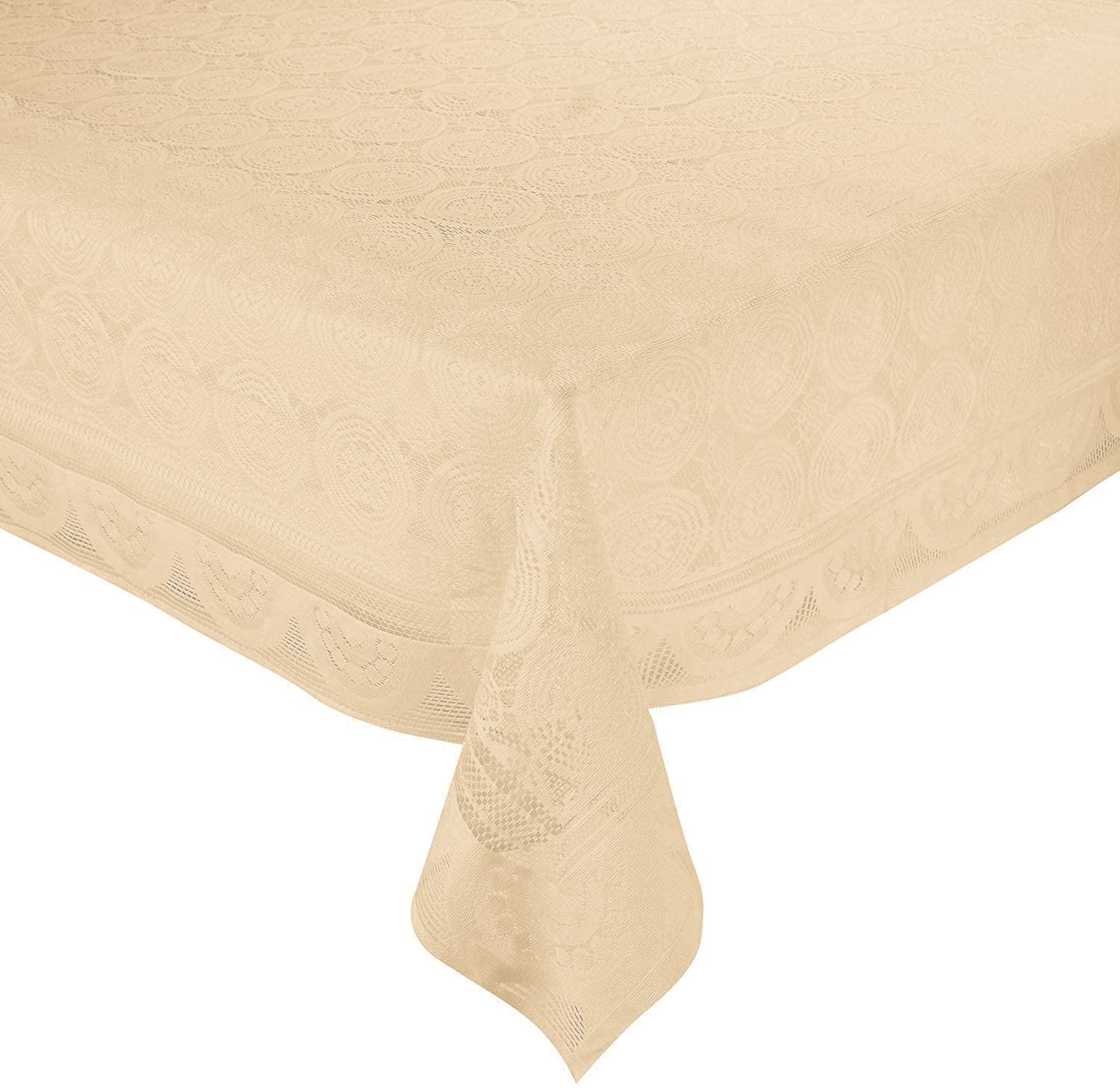 Kuber Industries Circle Printed Home Decorative Luxurious 4 Seater Cotton Center Table Cover/Table Cloth, 40"x60" (Cream)-44KM08