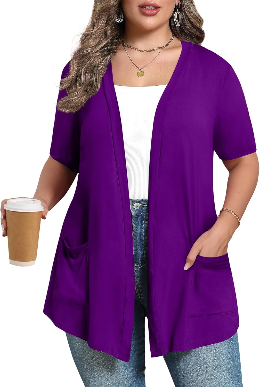 Women's Oversize Cardigans Lightweight Fall Long Sleeve Plus Size Flowy Open Front Shrugs with Pockets
