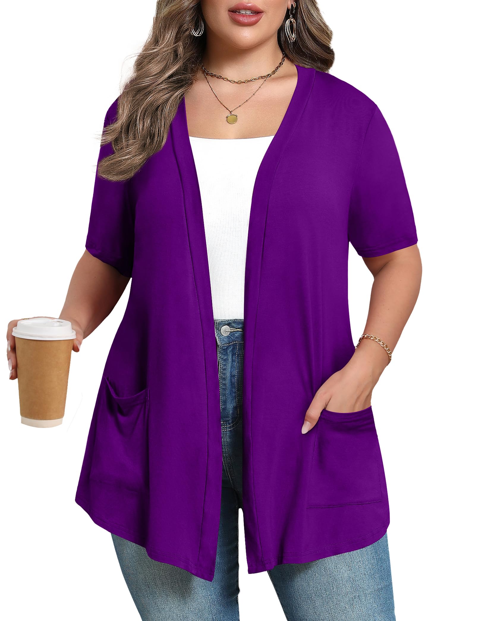Plus Size Lightweight Cardigan for Women Soft with Pockets 1X-5X