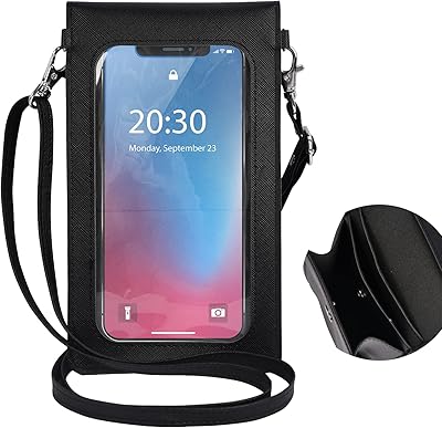 Ansxiy Black Leather Phone Purse with Clear Window, 6.7