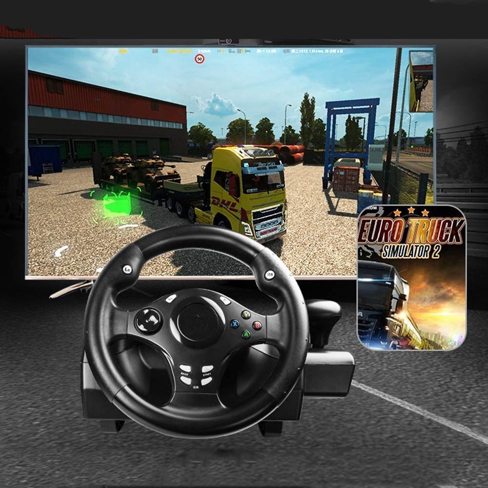 RajoNN Volante de Juego con simulación de Pedales sensibles, Soporte para PS4/PS3/PC