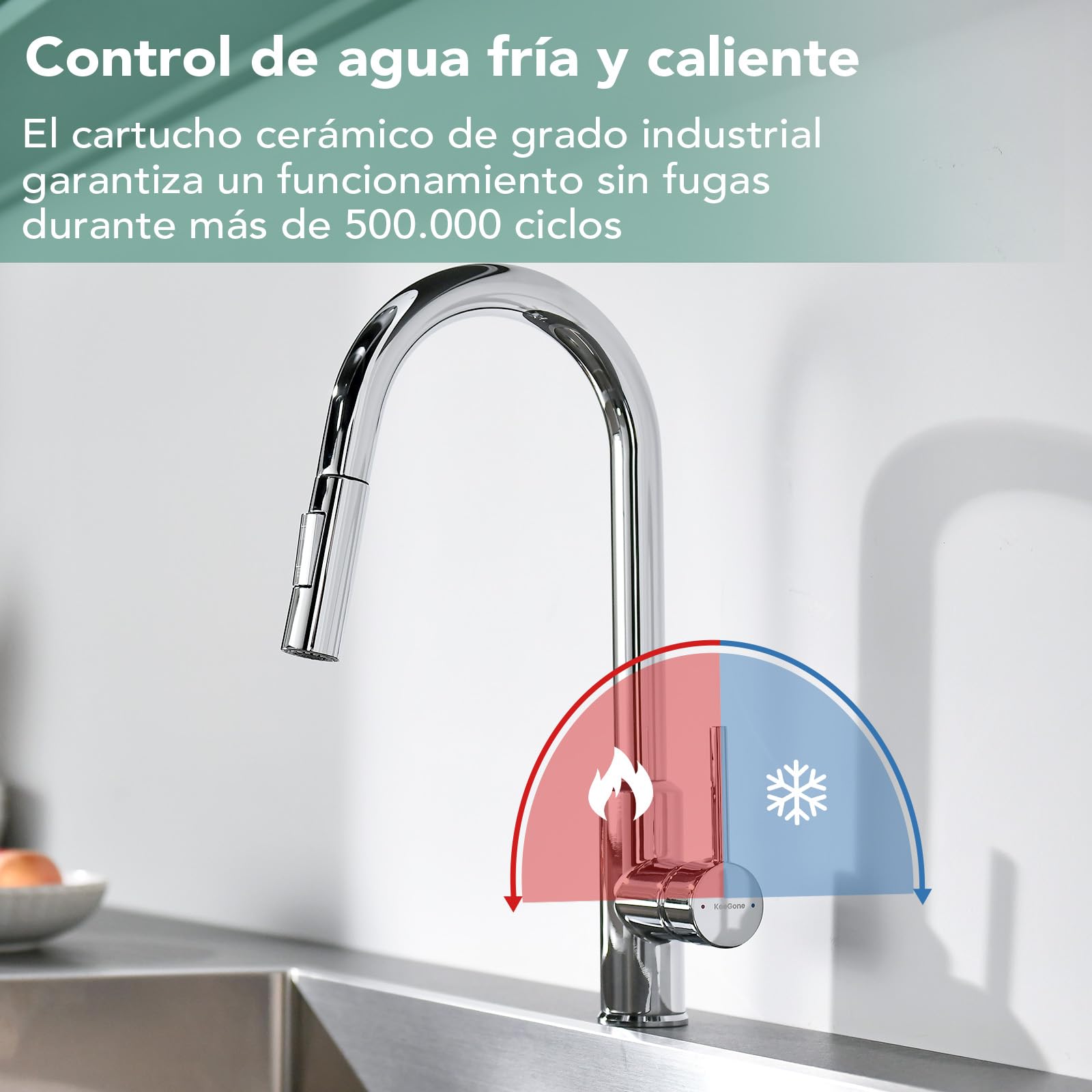 Grifo de Cocina con Cabezal Rociador Extraíble, Grifo de Fregadero, Giro de 360°, Dos Funciones de Rociado,Acero Inoxidable, Cromado