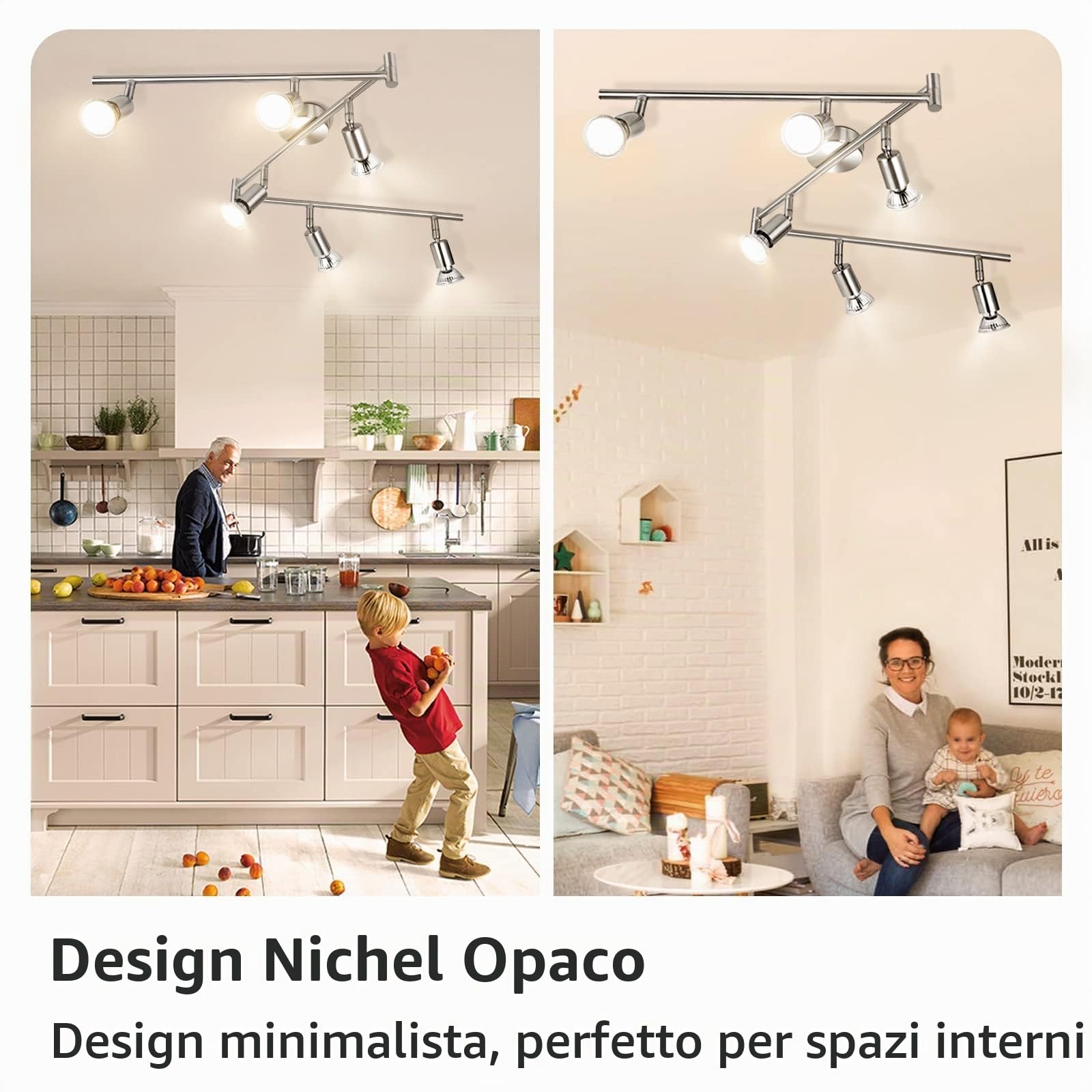 wowatt Lampada da Soffitto Moderna Faretti da Soffitto a LED Plafoniera Camera Letto Bagno Lampadario Cucina Luce Spot Orientabili Lampada da Salotto 6 Luci GU10 Bianco Caldo 5W 420LM RA82 IP20 | Lampadario Faretti Orientabili Cromati, Binario Lampada LED