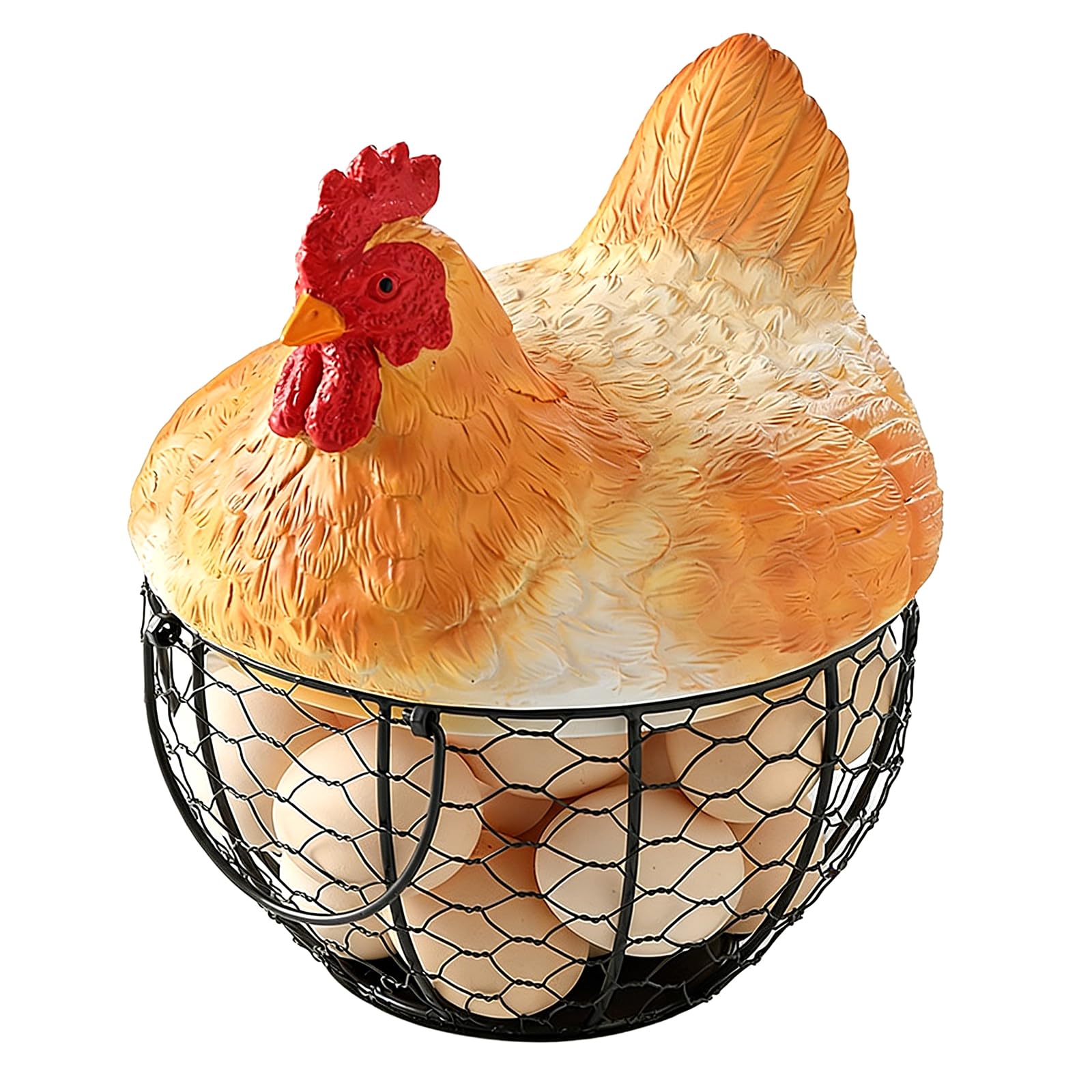 LUCKGONI Creative Poultry Themed Resin Storage Basket with Lid For Kitchen Produce Fruits Vegetables Decorative Holder