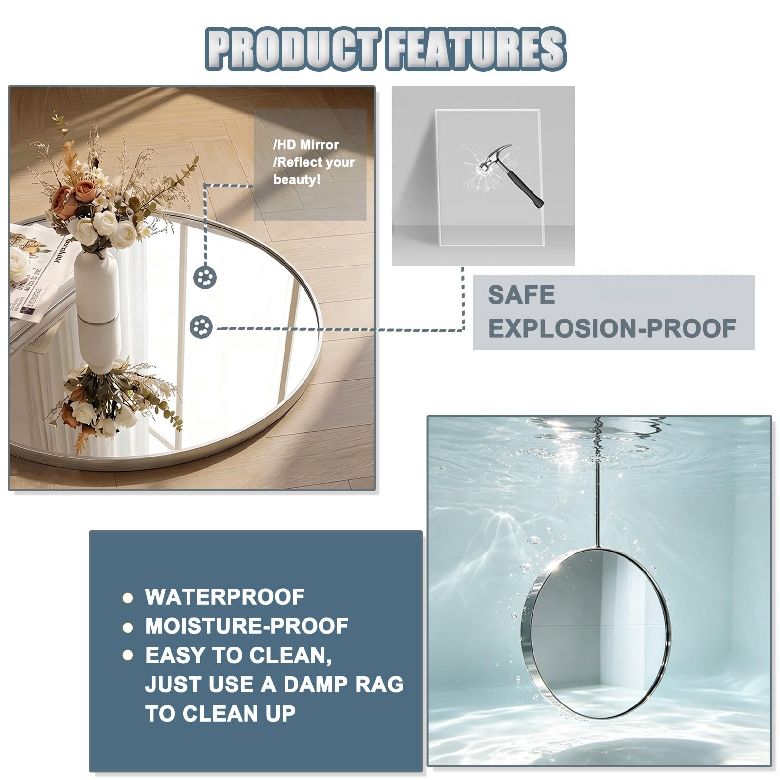 Specchio decorativo da parete per bagno, specchio da appendere al soffitto