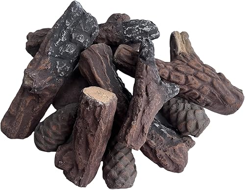 Juego de troncos de chimenea de gas de 10 piezas, decoración de leña de cerámica simulada pequeña para chimeneas eléctricas de etanol de gas,