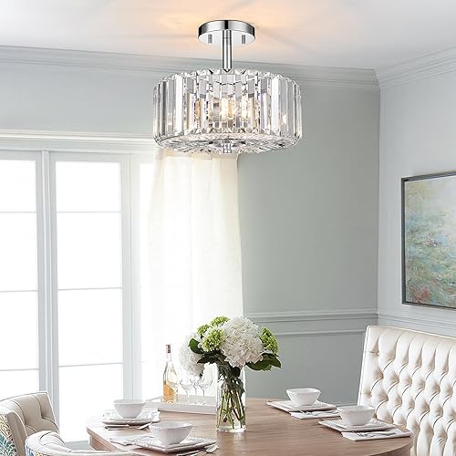 Miniatura 8 de SF004-2-CH - Lámpara de cristal redonda de 11 pulgadas, moderna lámpara de luz cromada de 2 luces para dormitorio, entrada, cocina, pasillo,