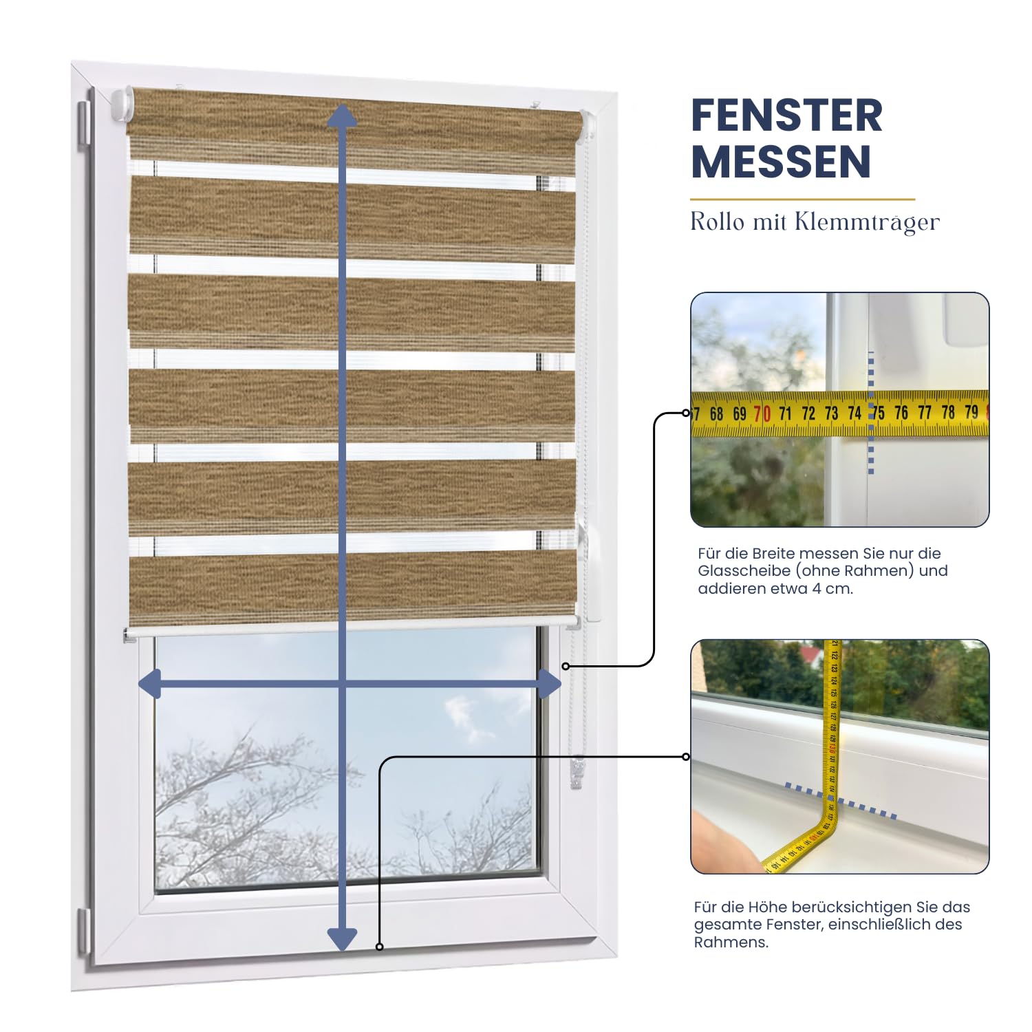 Rollmayer Doppelrollo Klemmfix ohne Bohren Klemmrollo Fensterrollo (Holzlook Gold 120 x 130 cm BxH) Duo Rollo Sonnenschutzrollo Zebrarollo Seitenzugrollo für Fenster und Tür