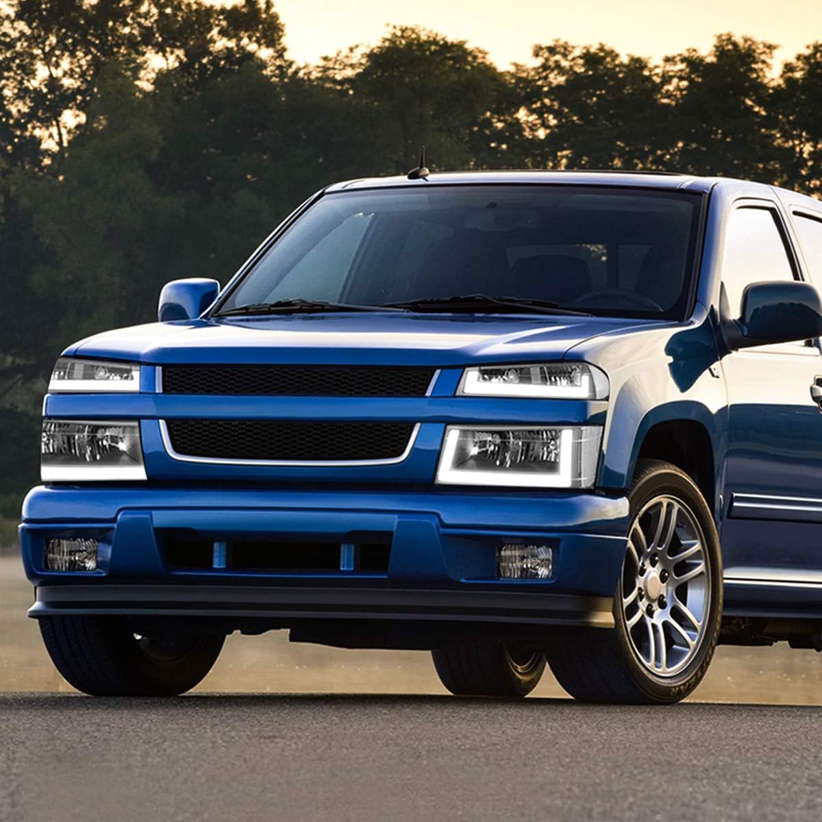 PM PERFORMOTOR 4Pcs-Set Black Housing Headlights With LED DRL Bars Replacement Compatible with 04-12 Colorado / 04-12 Canyon / 06 i-280 i-350/07-08 i-290 i-370, PMHL-CCOL-0412-4P-LB-BC