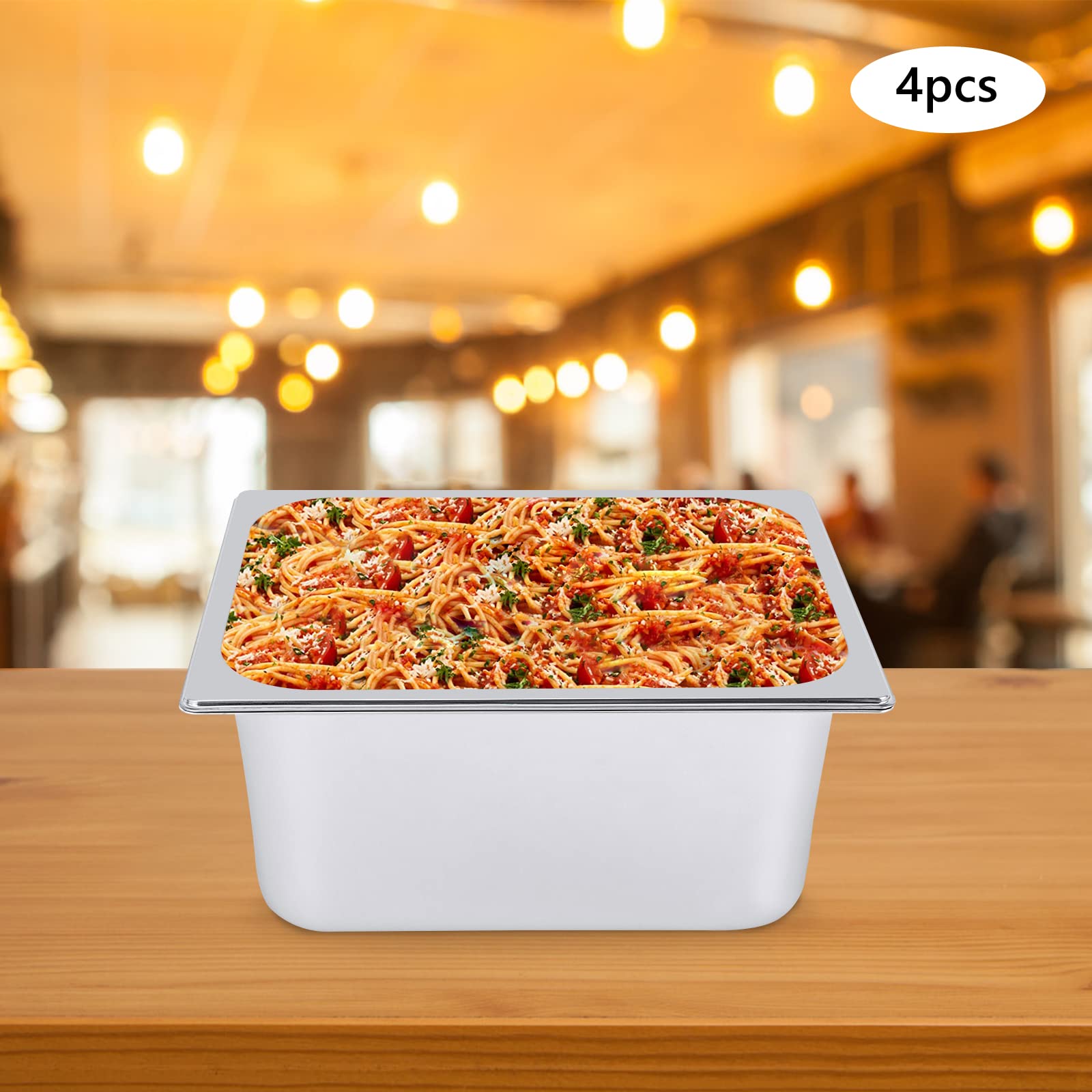 4 recipientes gastronorm, sartenes de acero inoxidable con tapa, para hotel, restaurante, fiesta, buffet, color plateado (4 x 7 L: 32,5 x 26,5 x 15 cm)