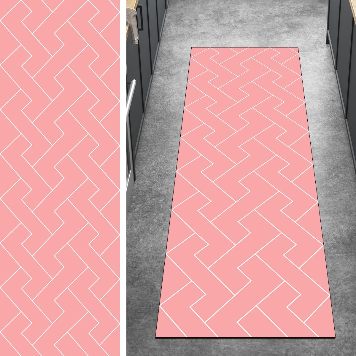 Tapis de couloir antidérapant rose 80 x 300 cm lavable pour escalier