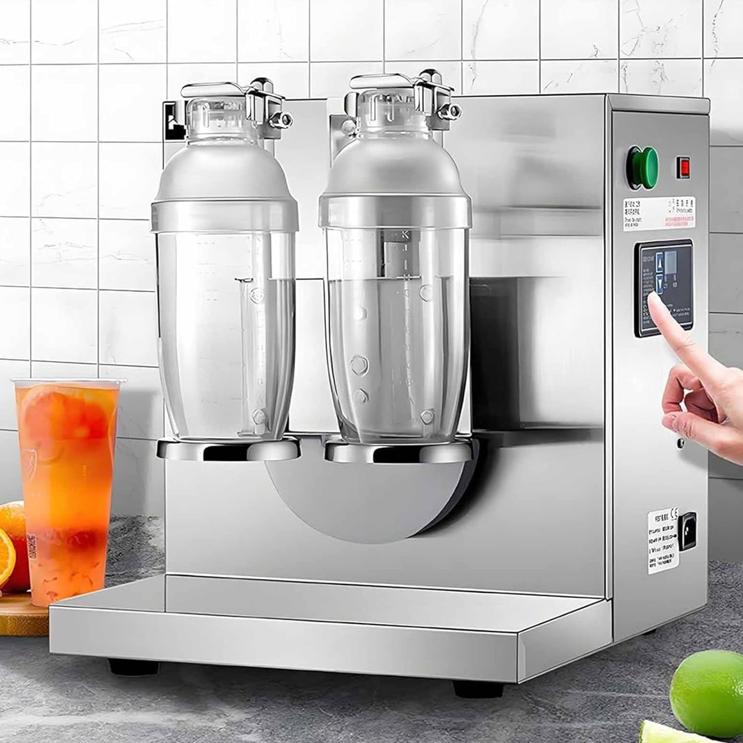 RETRIN Automatic Double Frame Milk Tea Shaker Machine, 120W Commercial Bubble Tea Shaker with 0-120s Timer & 2 Cups, for Home Kitchens & Small Cafes