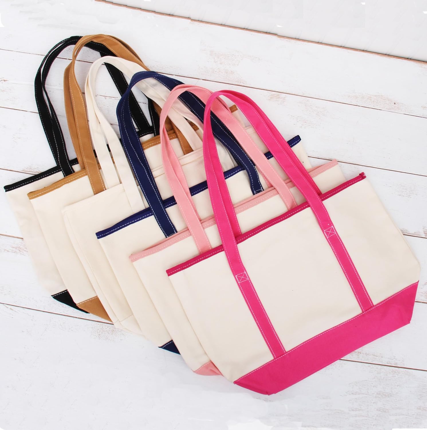 Threadart Personalized with Embroidery Large 100% Cotton Natural Canvas Tote Bag With Hot Pink Handles - 18.5"x11.5"x5.5" - 14 oz Canvas - For Women, Shopping, Beach, Getaways, Gifts - Image 2