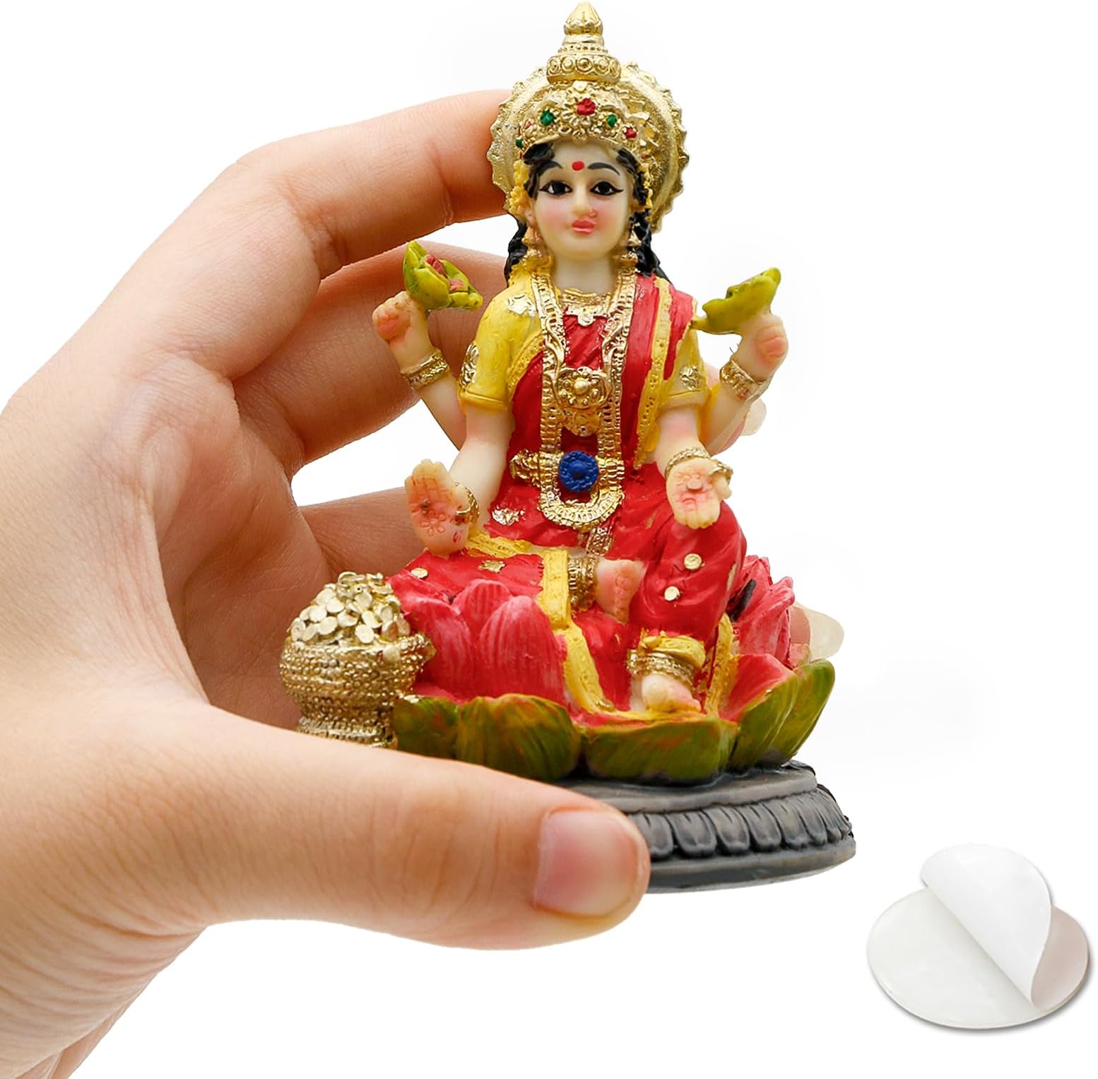 BangBangDa Lakshimi for Car Dashboard - Birthday Gifts for Indian 3.9" High Multi-Color Hindu Goddess Lord Lakshimi Idol Statue - Hand Painted Polystone Laxmi Figurine for Car Decor