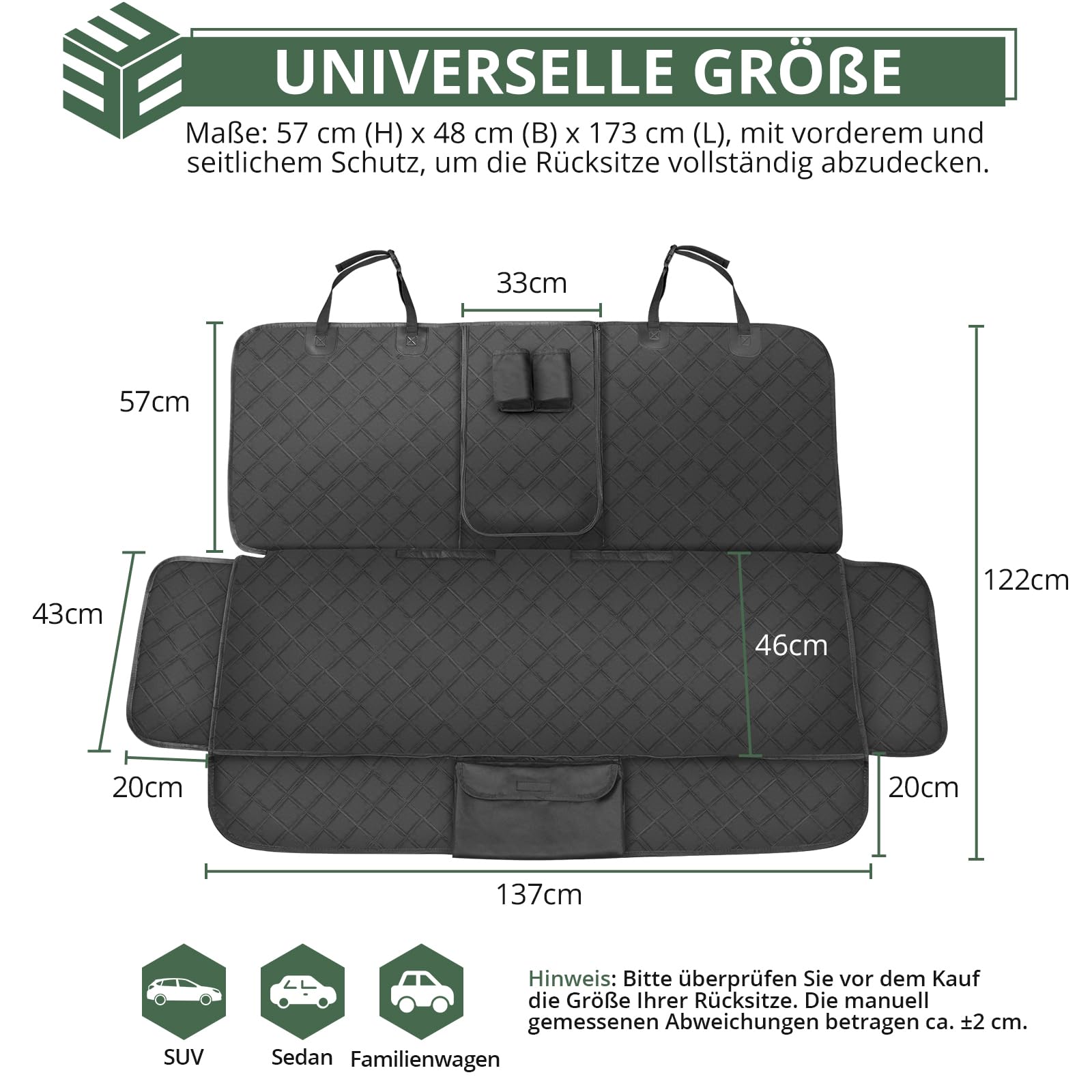 EYPINS Hundedecke Auto Rückbank Kratzfeste, wasserdichte Autoschondecke Hund Rücksitz, rutschfeste, waschbare Hundeschutz Rückbank mit Hundegurt, Innenschutz für Auto LKW SUV| 137x125cm| Universal