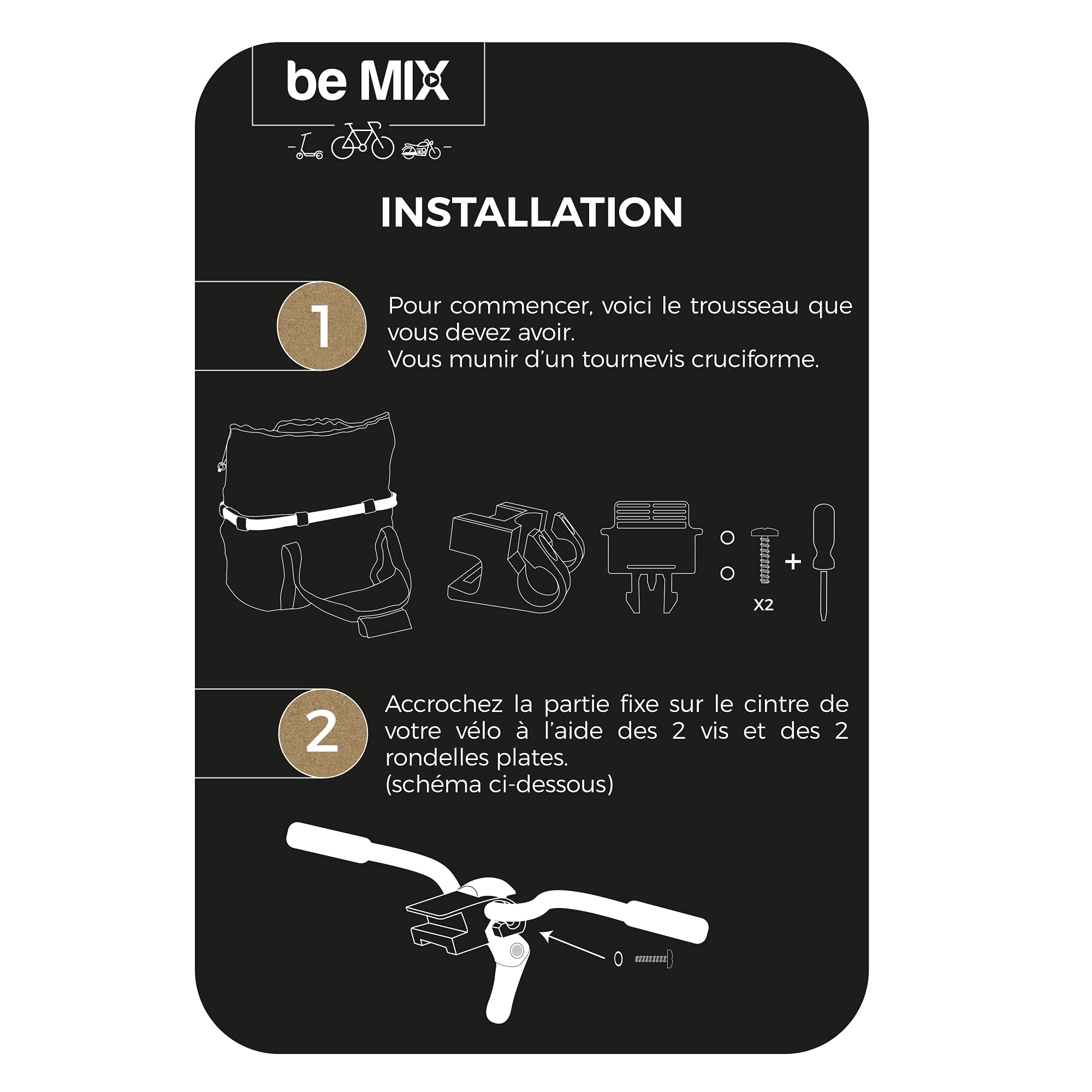 Be Mix Panier de Vélo Clipsable en Polyester 24 L Noir | Polyester, clipsable, contenance 24 L, fixation vélo, loisir voyage sport, transport d'affaires, pratique, noir