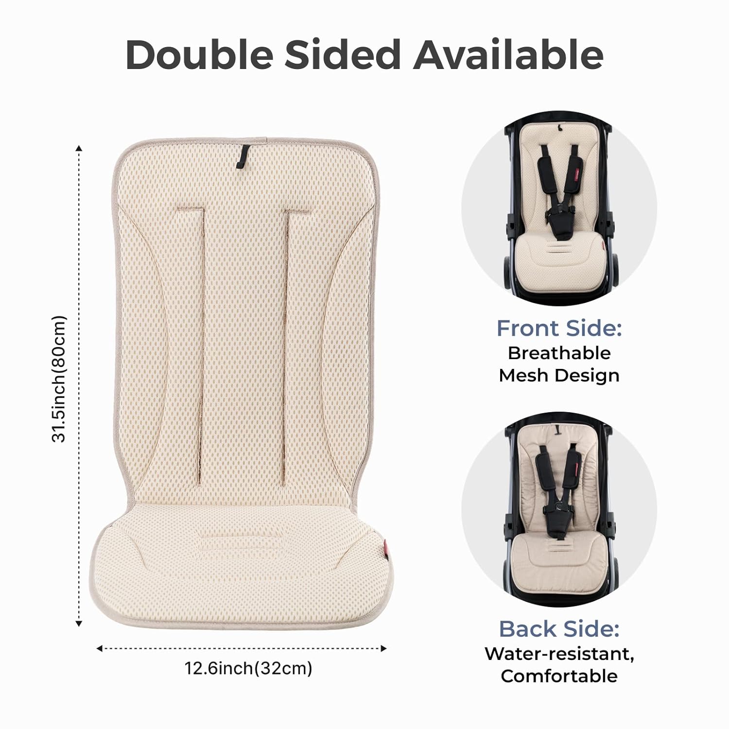 Momcozy Reversible Stroller Seat Liner, Water-Resistant & Easy Clean Side, Breathable & Comfortable Mesh Side, Universal 3-Hole Adjustable Design, All-Season Cushion Pad for Strollers, Carriages