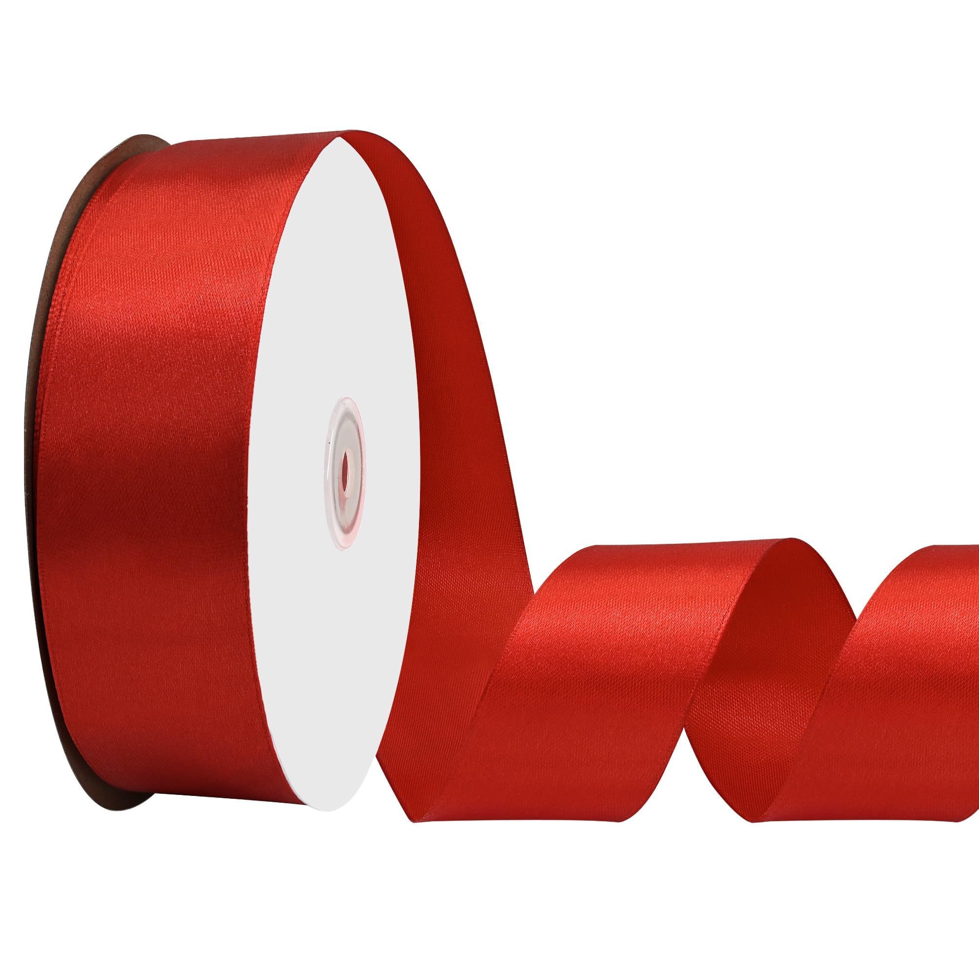 Cinta de satén rojo de doble cara de 1-1/2 pulgadas x 100 yardas, ideal para envolver regalos, ramos de flores, manualidades, costura, bodas, arreglos florales y lazos