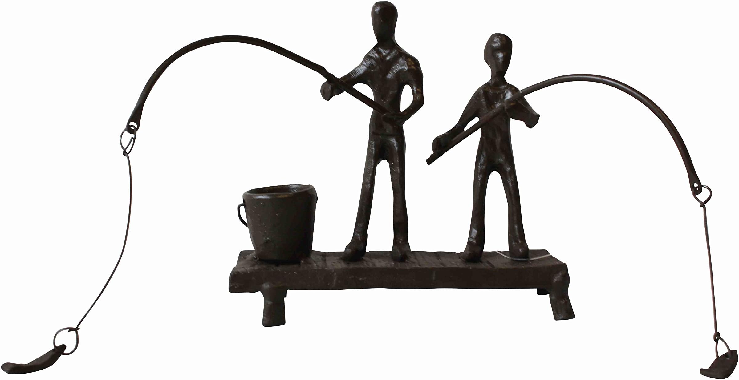 Fishermen Sculpture “A Good Catch” Metal Statue Figurine Decoration 13x15x185cm