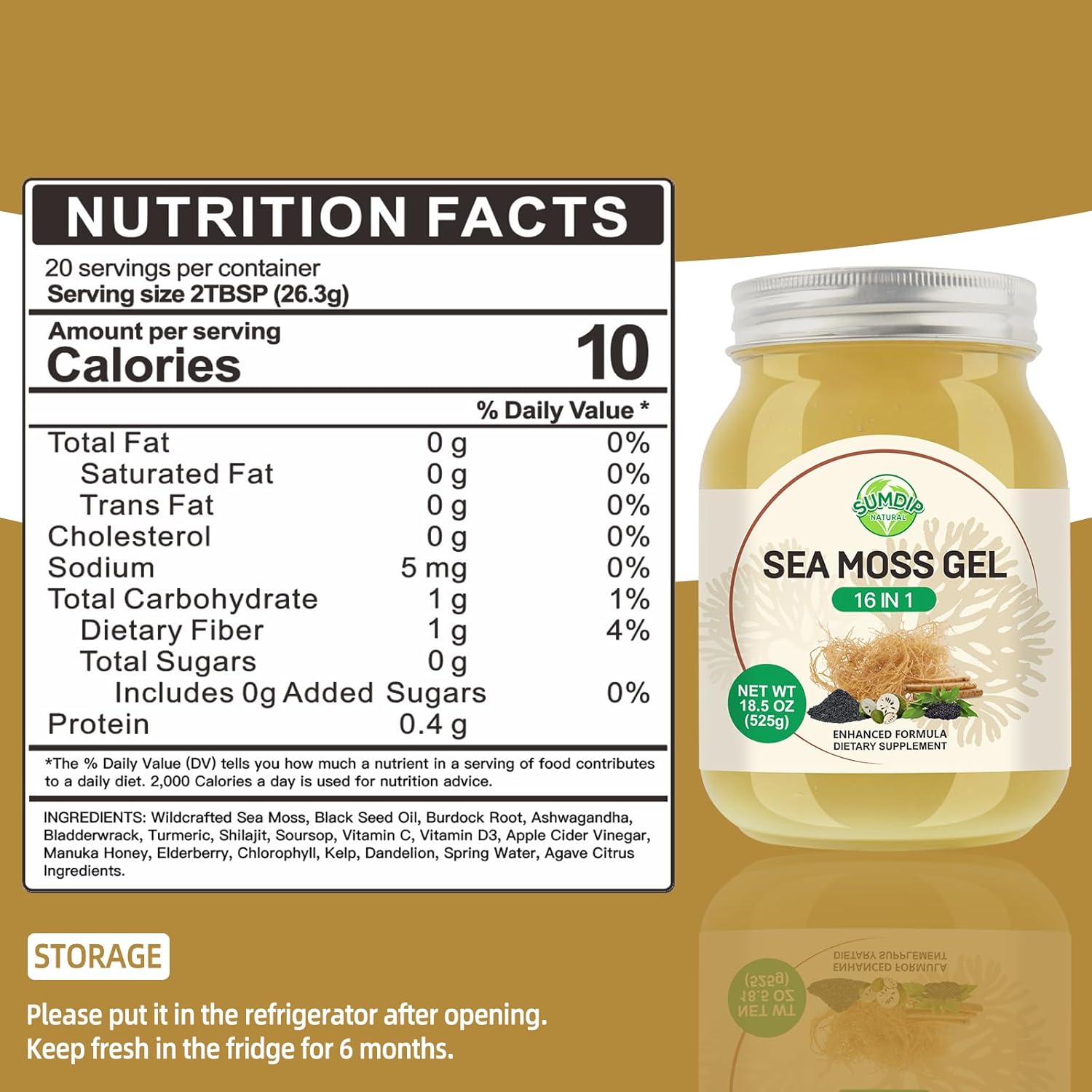 Sea Moss Gel - 18.5 oz Irish Seamoss Gel with Black Seed Oil and Ashwagandha, 16 in 1 Vegan Superfood Rich in Vitamins & Minerals, Raw Wildcrafted Seamoss for Immune & Digestion Support, Original