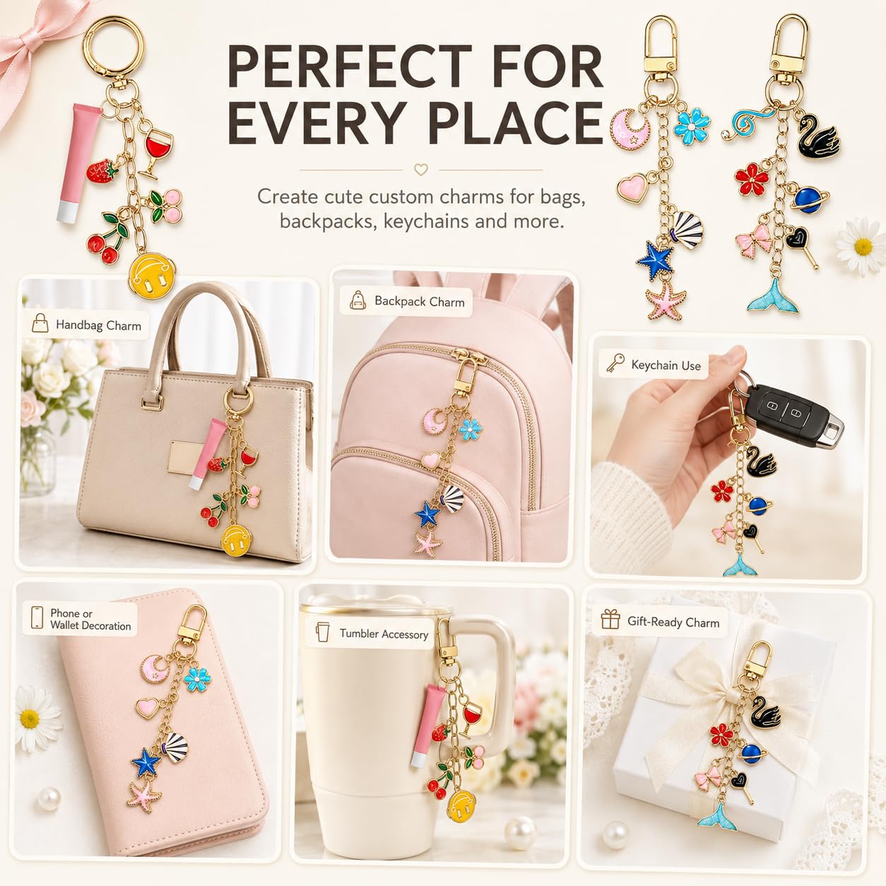 MOONONE Kit di 656 portachiavi dorati, lucidalabbra con ciondoli, ganci portachiavi, anelli di salto, catene, pinze, scatola organizer e sacchetti regalo, kit fai da te per zaini e accessori