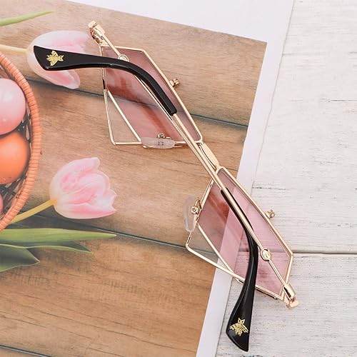 Miniatura 2 de Amosfun Lentes estilo punk, lentes con forma de ojo de gato, lentes de sol a la moda, color gris (marco dorado) para mujer