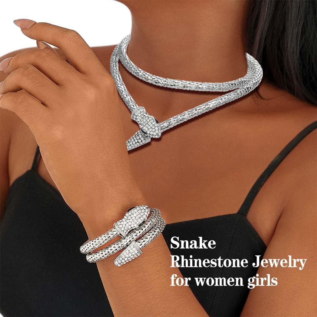 Snake Gold Bracelet for Women Bendable Snake bangle Medusa Rhinestone Hand Jewelry