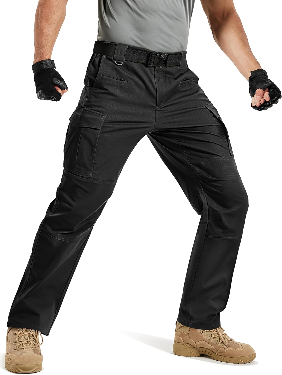TACVASEN Men's Tactical Pants Water Resistant Ripstop Cargo Work Lightweight Stretch Hiking EDC Outdoor Pants 8 Pockets