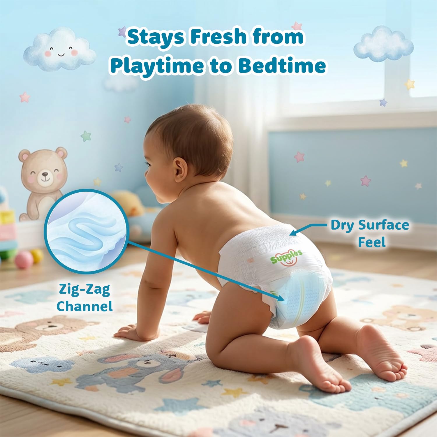 Amazon Brand - Supples Premium Baby Diaper Pants | 22 Baby Diapers | XXXL | 18-55 Kg | 12 Hrs Absorption | Cushiony Cotton Soft Fabric | Phthalates-Free | Triple Leak Guard 1