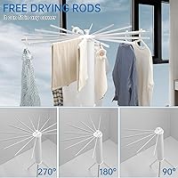 Vista 6 de RUMOSE Trípode de secado de ropa plegable y portátil, para ahorrar espacio, de aluminio, con 16 postes, plateado y blanco, para el suelo, plegable