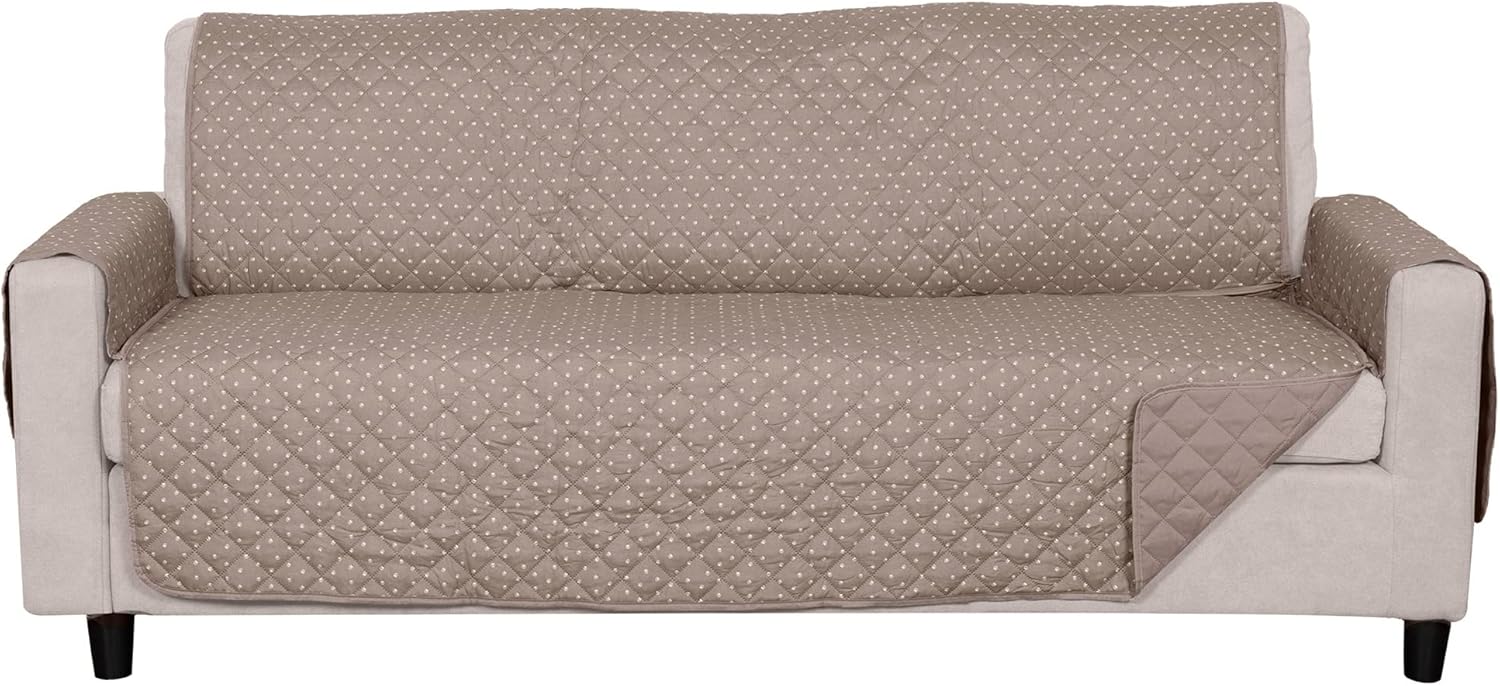 Furhaven Water-Resistant & Reversible Sofa/Couch Cover Protector for Dogs, Cats, & Children - Quilted Polka Paw Living Room Furniture Cover - Biscuit Brown, Sofa