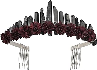 Moon Goddess Crown Raw Crystal Quartz Tiara Mermaid Crown Wedding Fairy Rave Headpiece Festival Headband (7-Black)