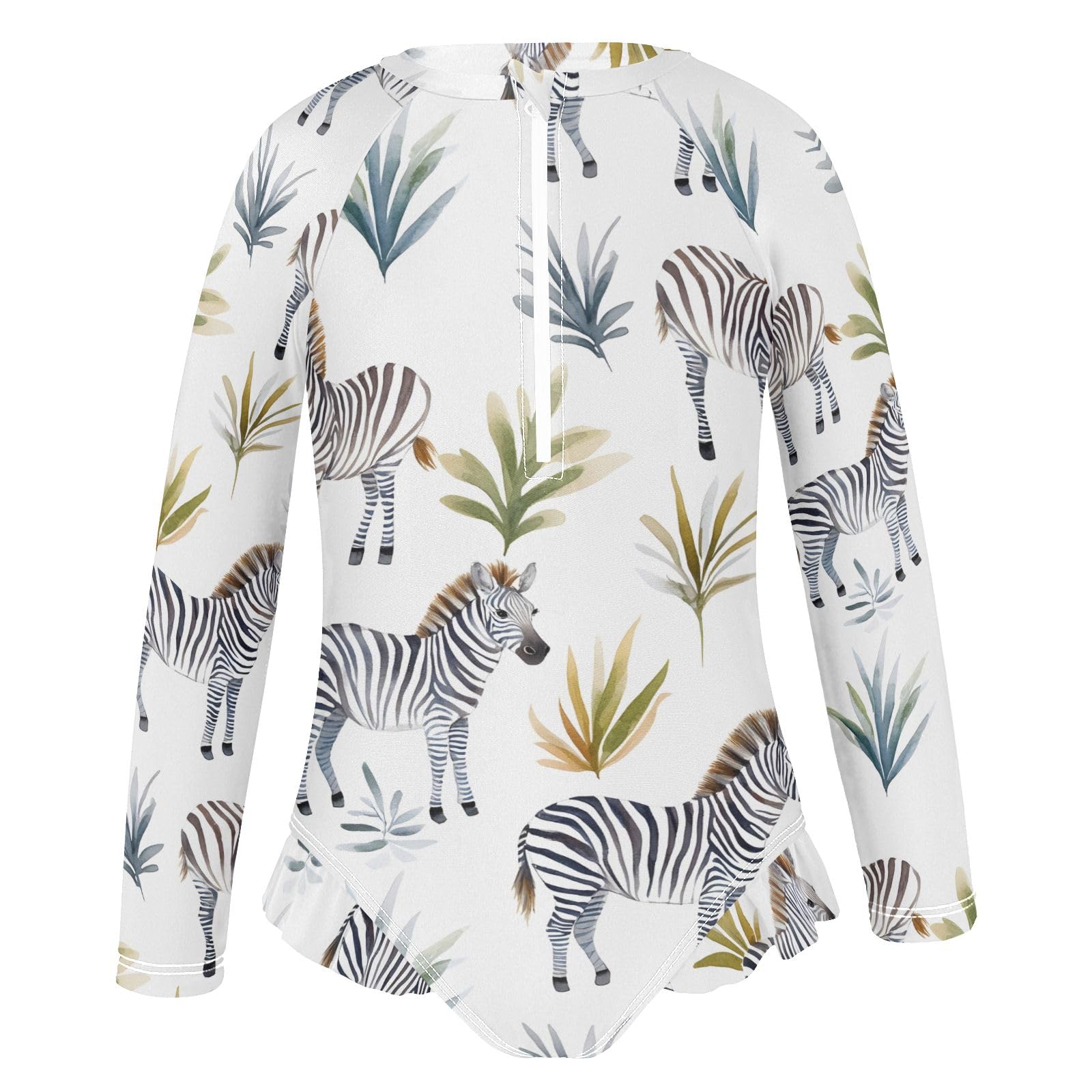 ALAZA Swimsuit for Girls Long Sleeve Rashguard Bathing Suit Zebra Leaf Quick Dry 4T